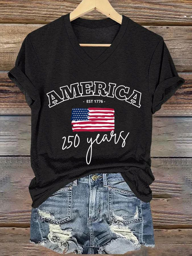 Women'S Casual Short-Sleeved T-Shirt With American 250th Anniversary Commemorative Print.