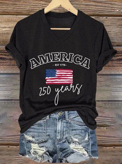 Women'S Casual Short-Sleeved T-Shirt With American 250th Anniversary Commemorative Print.