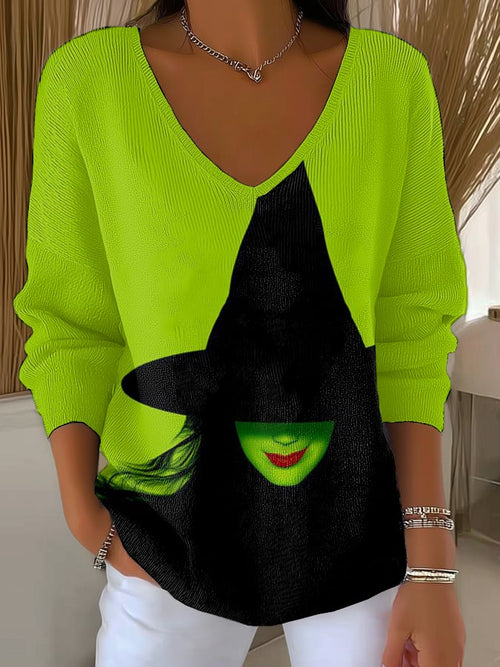 🔥Buy 2 Get 10% Off🔥Women's Witch Print V Neck Sweater