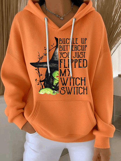 🔥Buy 2 Get 10% Off🔥Women's Buckle Up Buttercup You Just Flipped My Witch Switch Print Casual Hooded Sweatshirt