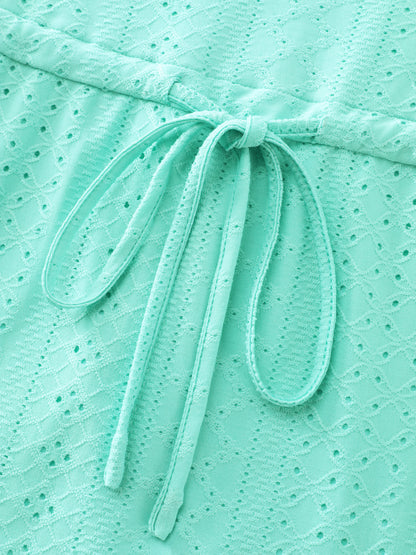 Stretchy Eyelet Textured Petal Sleeve Midi Dress