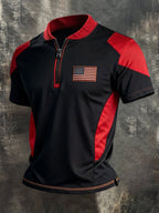 Men's Retro Color-Block Zip-Up T-Shirt