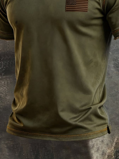Men'S Vintage Biker-Style Washed Cotton Short-Sleeve T-Shirt With Distressing