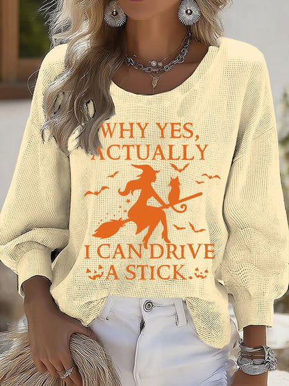Women's Yes I Can Drive A Stick Print Round Neck T-shirt