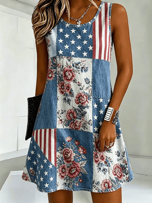 Women's Independence Day Plant Flower Printed Dress