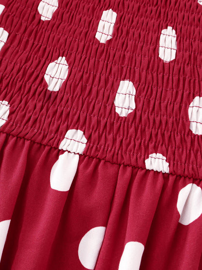 Polka Dots Shirred Cinched Waist Midi Dress