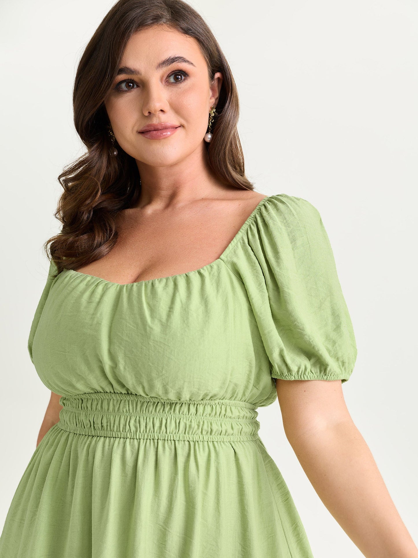 Shirred Waist Puff Sleeve Mini Dress