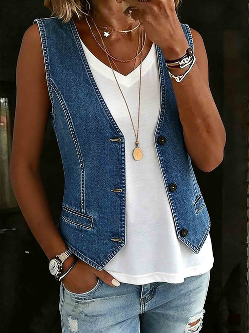 Women's V-neck Sleeveless Denim Vest
