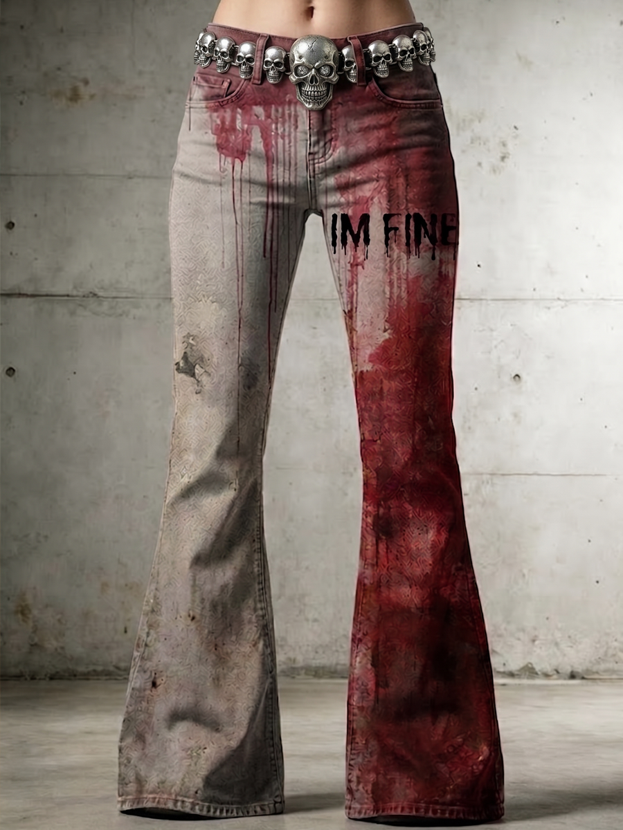Women's Retro Halloween Art Print Flare Pants