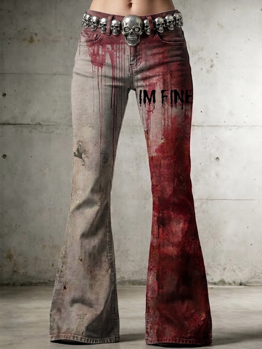 Women's Retro Halloween Art Print Flare Pants