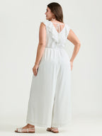 Ruffled Neckline Open Back-Tie Jumpsuit
