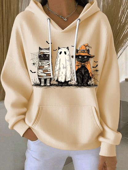 🔥HOT SALE🔥Women's Halloween Cat Print Casual Hooded Sweatshirt
