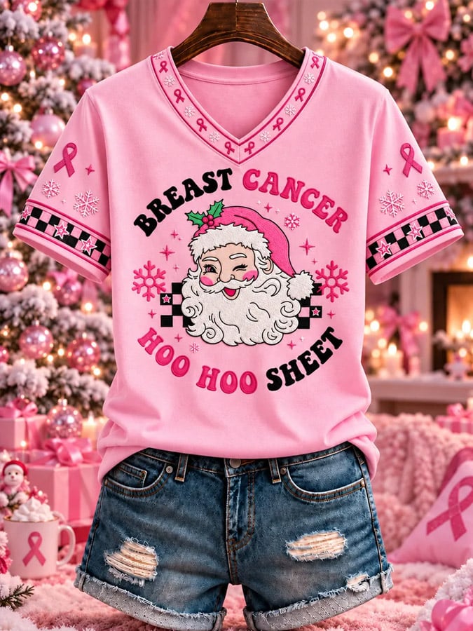 Women's Pink Christmas Short Sleeve T-shirt