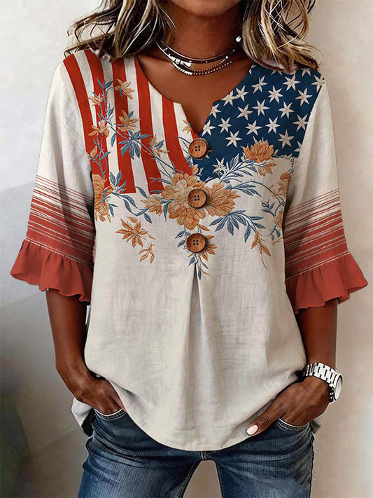 Women'S Casual 250th Anniversary Floral Print Top