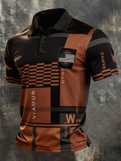Men's Retro Patriotic Color-Block Short-Sleeve Polo Shirt