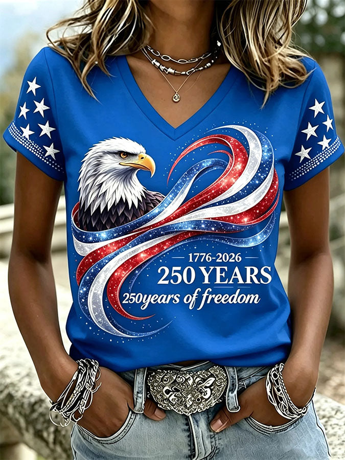 Women'S Retro Independence Day Relief Printed Casual Short Sleeved T-Shirt