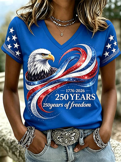 🔥Buy 3 Get 10% Off🔥Women'S Retro Independence Day Relief Printed Casual Short Sleeved T-Shirt