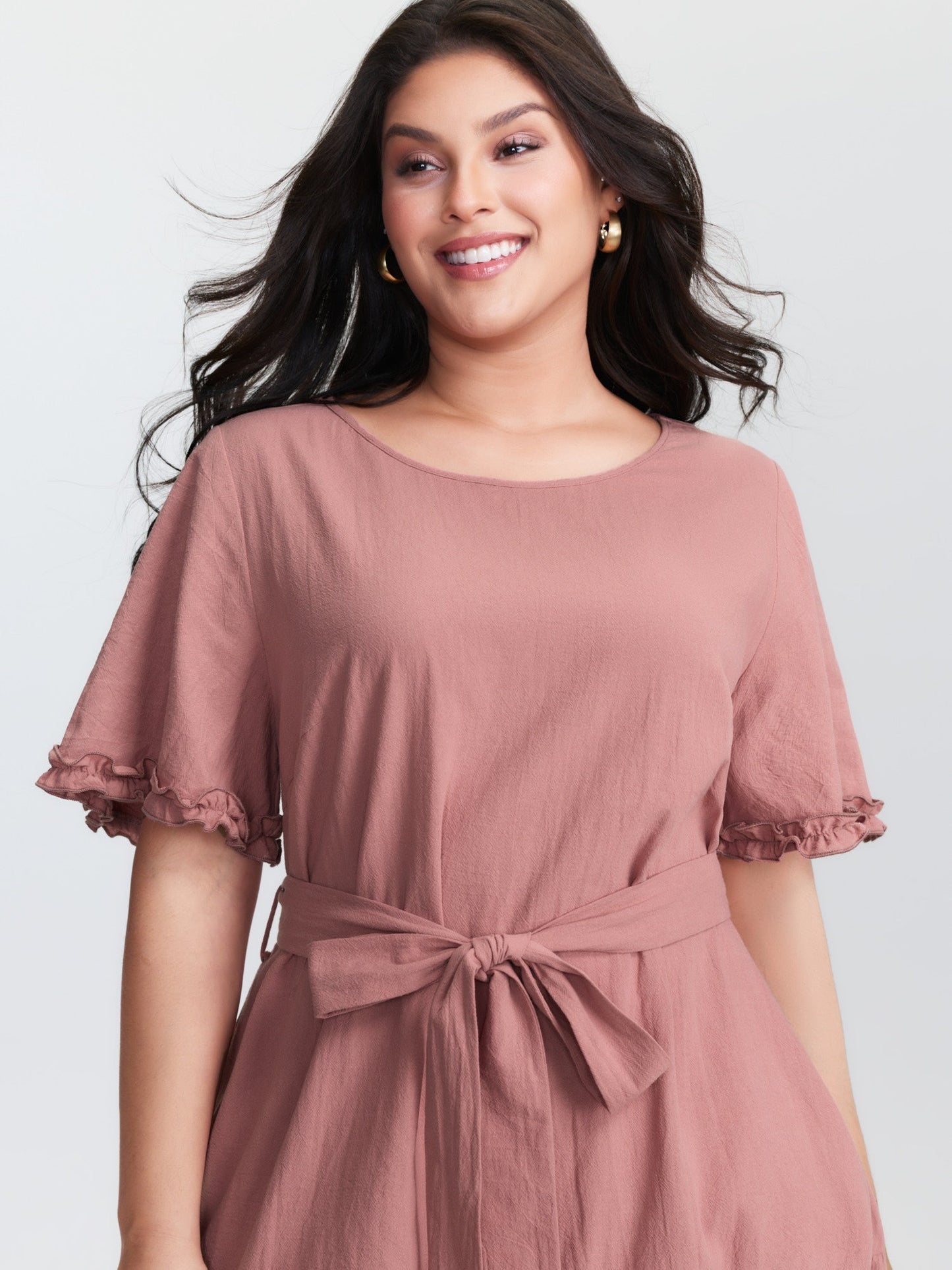 Pure Cotton Waist-Tie Mini Dress