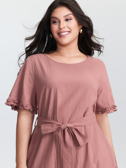 Pure Cotton Waist-Tie Mini Dress