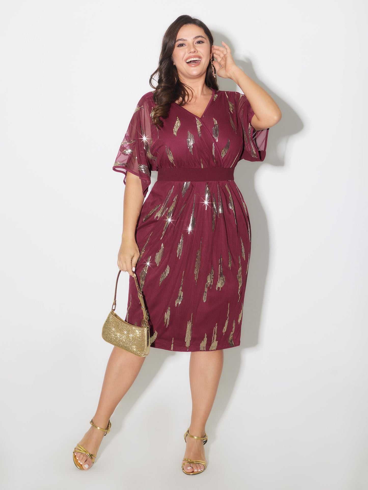 Sequin Embroidery Pleated Waist Mini Dress