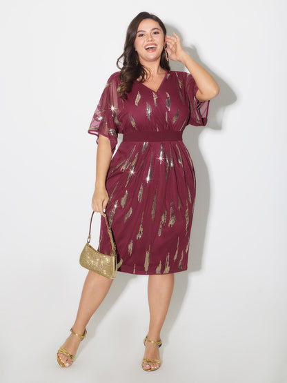 Sequin Embroidery Pleated Waist Mini Dress