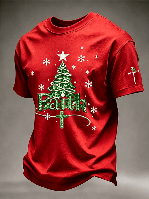 Men's Christmas Faith Printed Casual T-Shirt