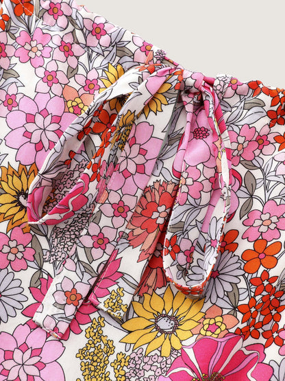 Floral Print Halter Neckline Waist-Tie Maxi Dress