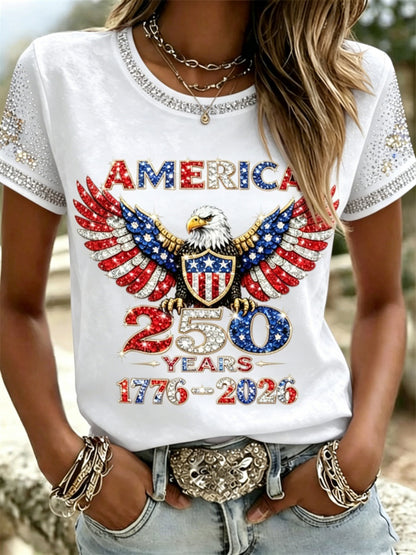 🔥Buy 3 Get 10% Off🔥American 250th Anniversary Rhinestone Design Women's T-Shirt