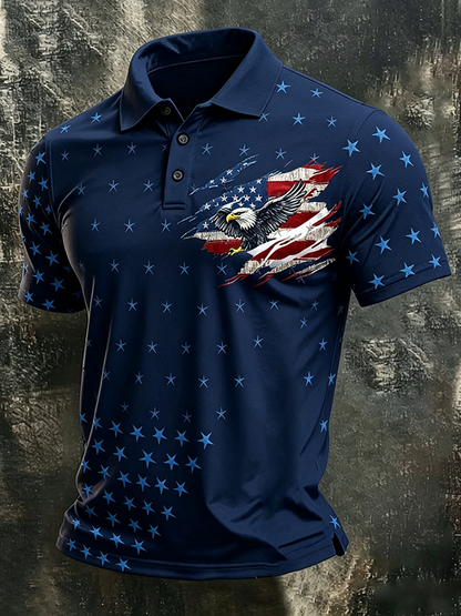 Men'S American Flag Print Casual Polo Shirt