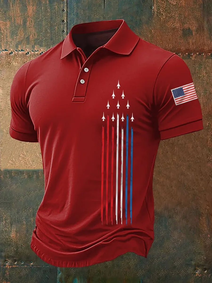 Men's Independence Day American Flag Jet Plane Print Casual Top