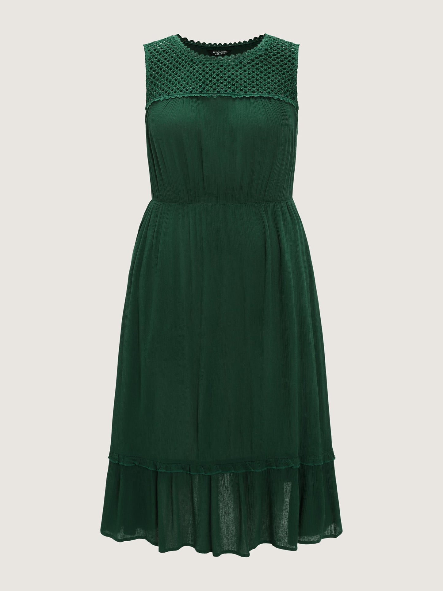 Sheer Neckline Ruffled Hem Midi Dress