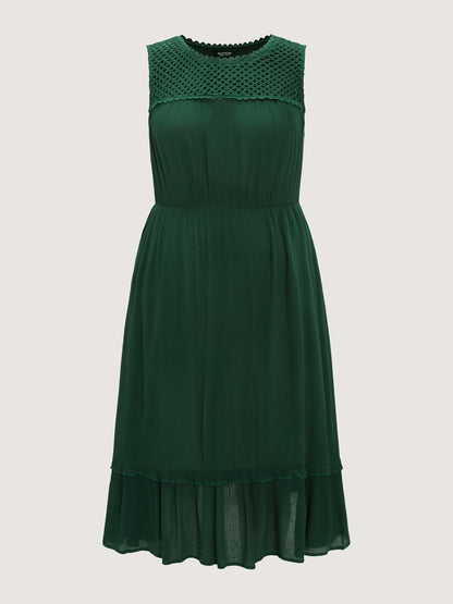 Sheer Neckline Ruffled Hem Midi Dress
