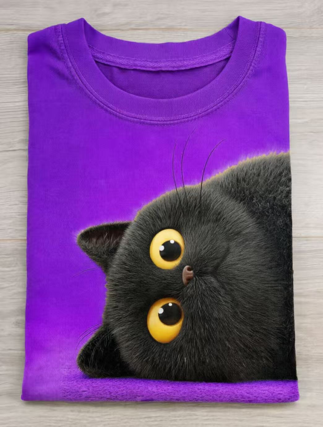 Funny Black Cat Art Print Casual Short Sleeve T-shirt