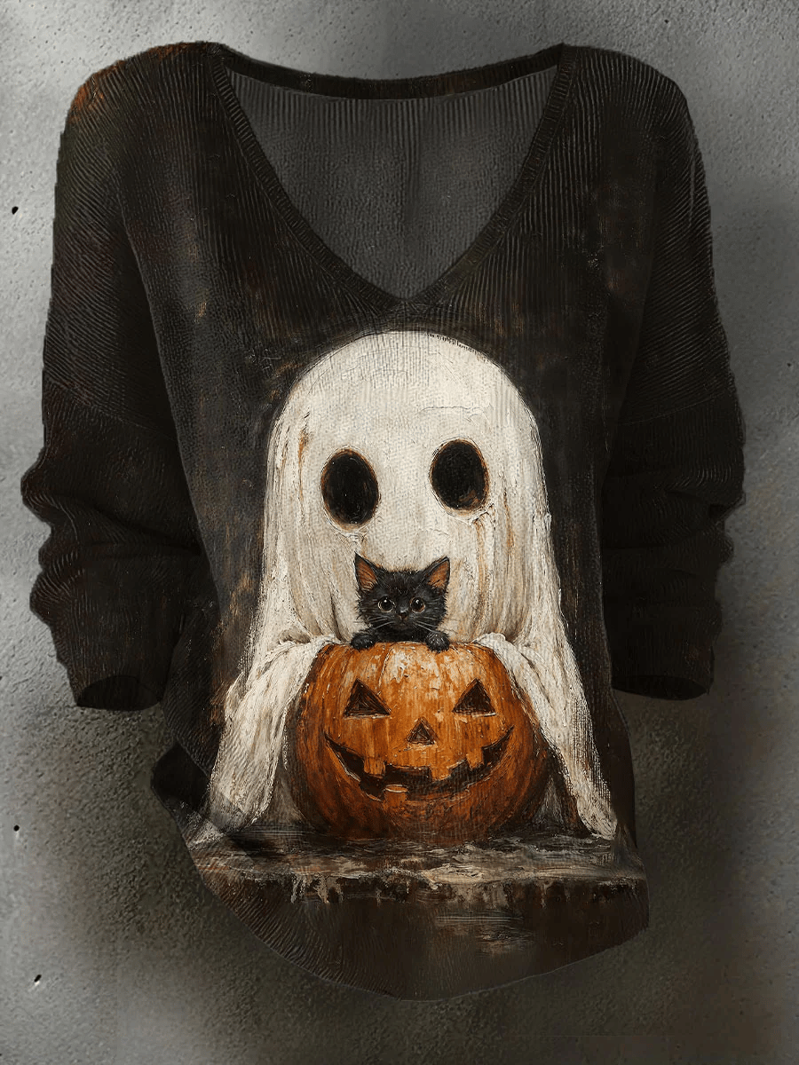 Women's Halloween Ghost Print Sweater