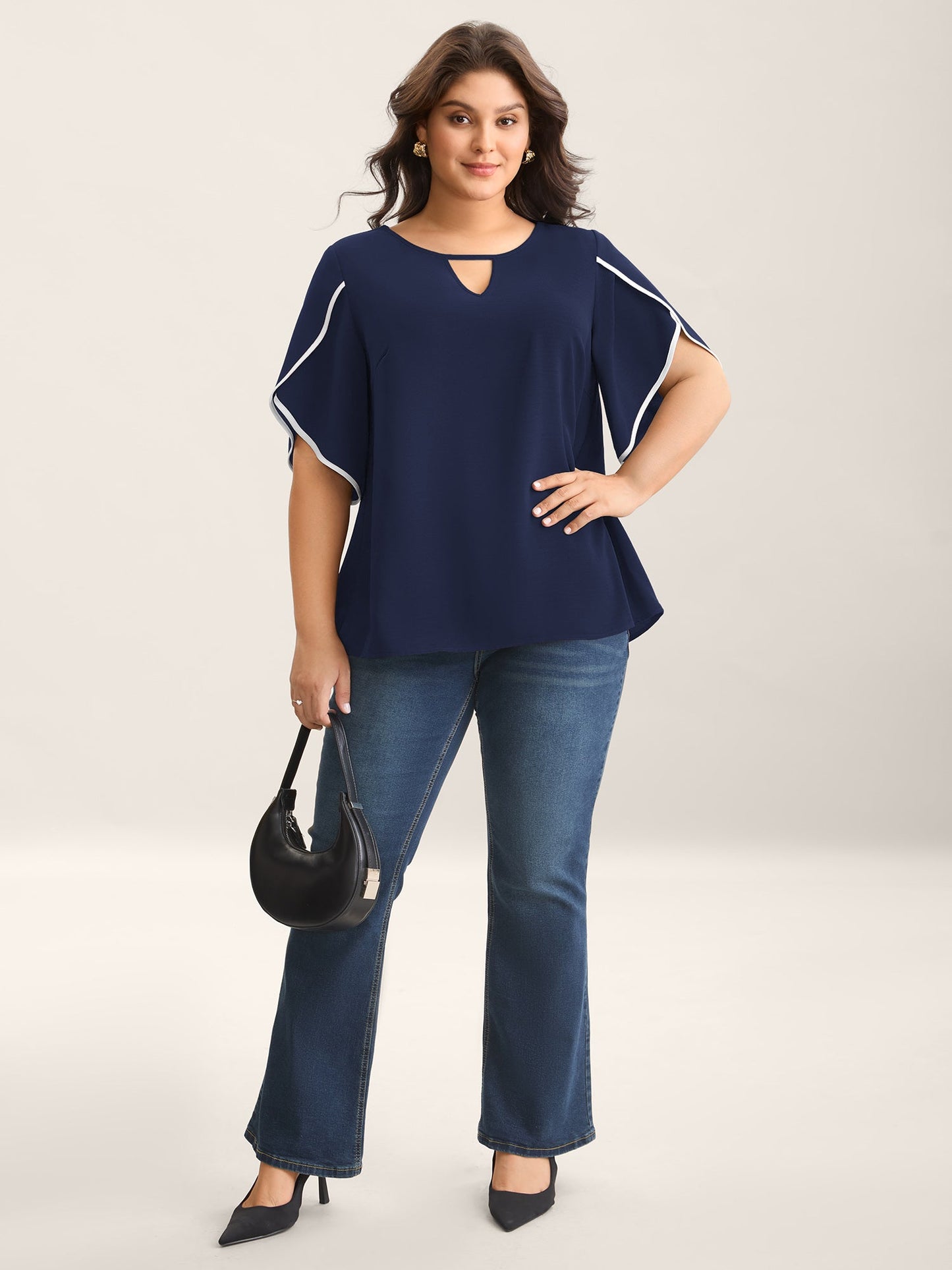 Color Contrast Petal Sleeve Shirt
