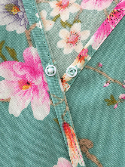 Playful Floral Print Flutter Sleeve Maxi Dress