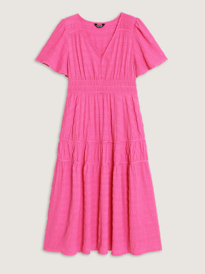 Textured Cinched-Waist Maxi Dress