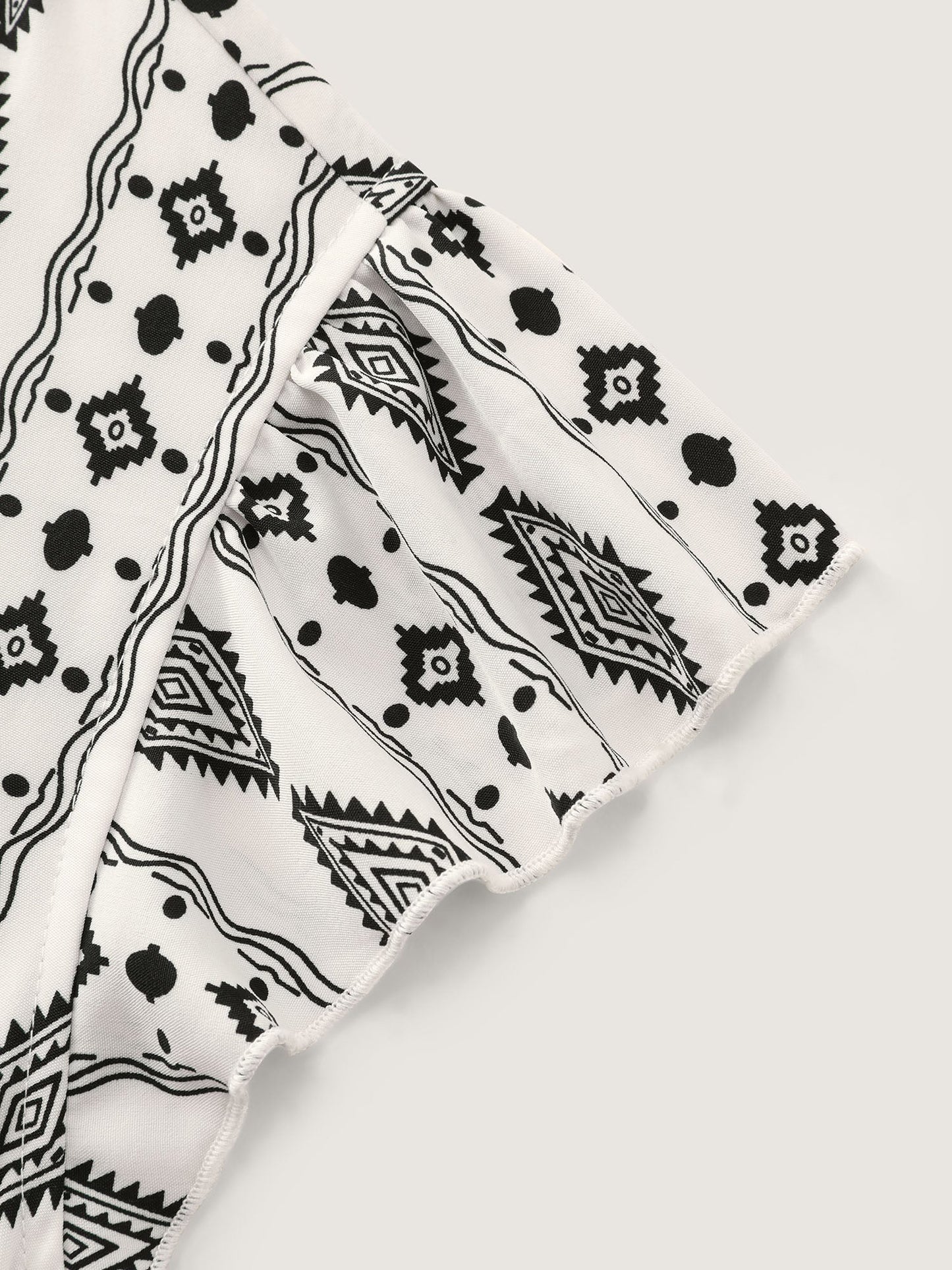 Geometric Print Lace Trim Tiered Maxi Dress
