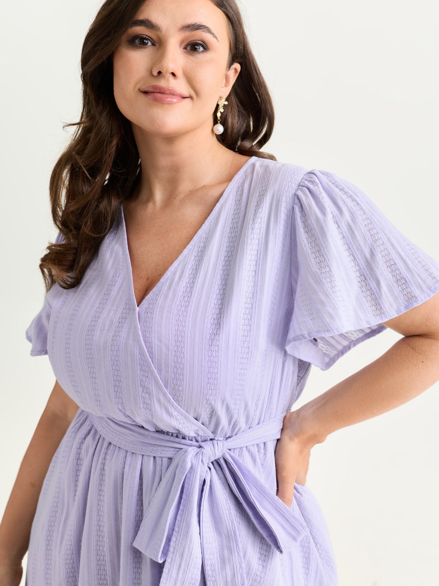 Cotton Textured Waist-Defining Tie Mini Dress