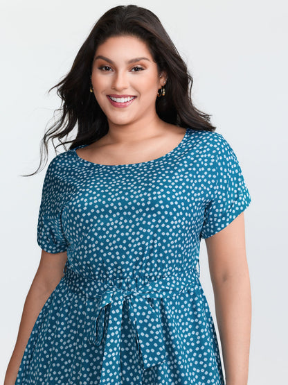 Micro Floral Print Belted Mini Dress
