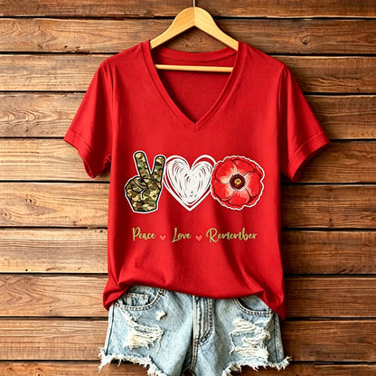 Women's Memorial Day Poppy Art Printed T-Shirt