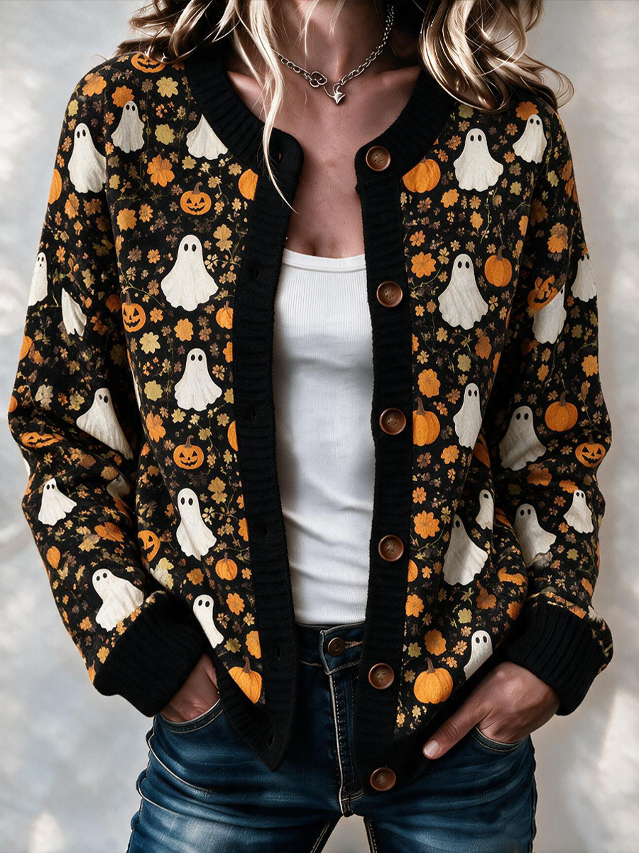 Women'S Halloween Creep It Real Knitted Cardigan Top