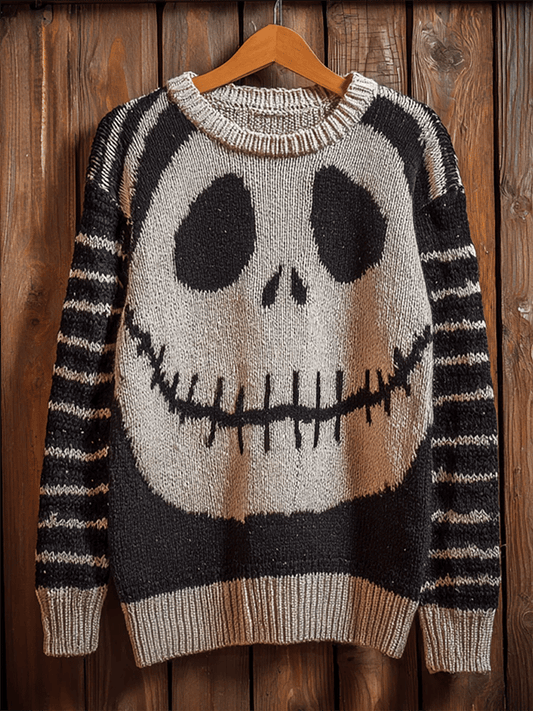 Men's Halloween Ghost Face Print Crew Neck Sweater