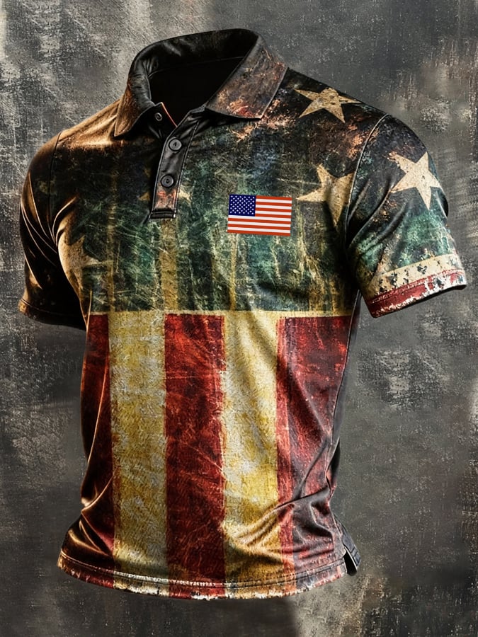 Men's Retro "Patriot" Color-Block Short-Sleeve Polo Shirt