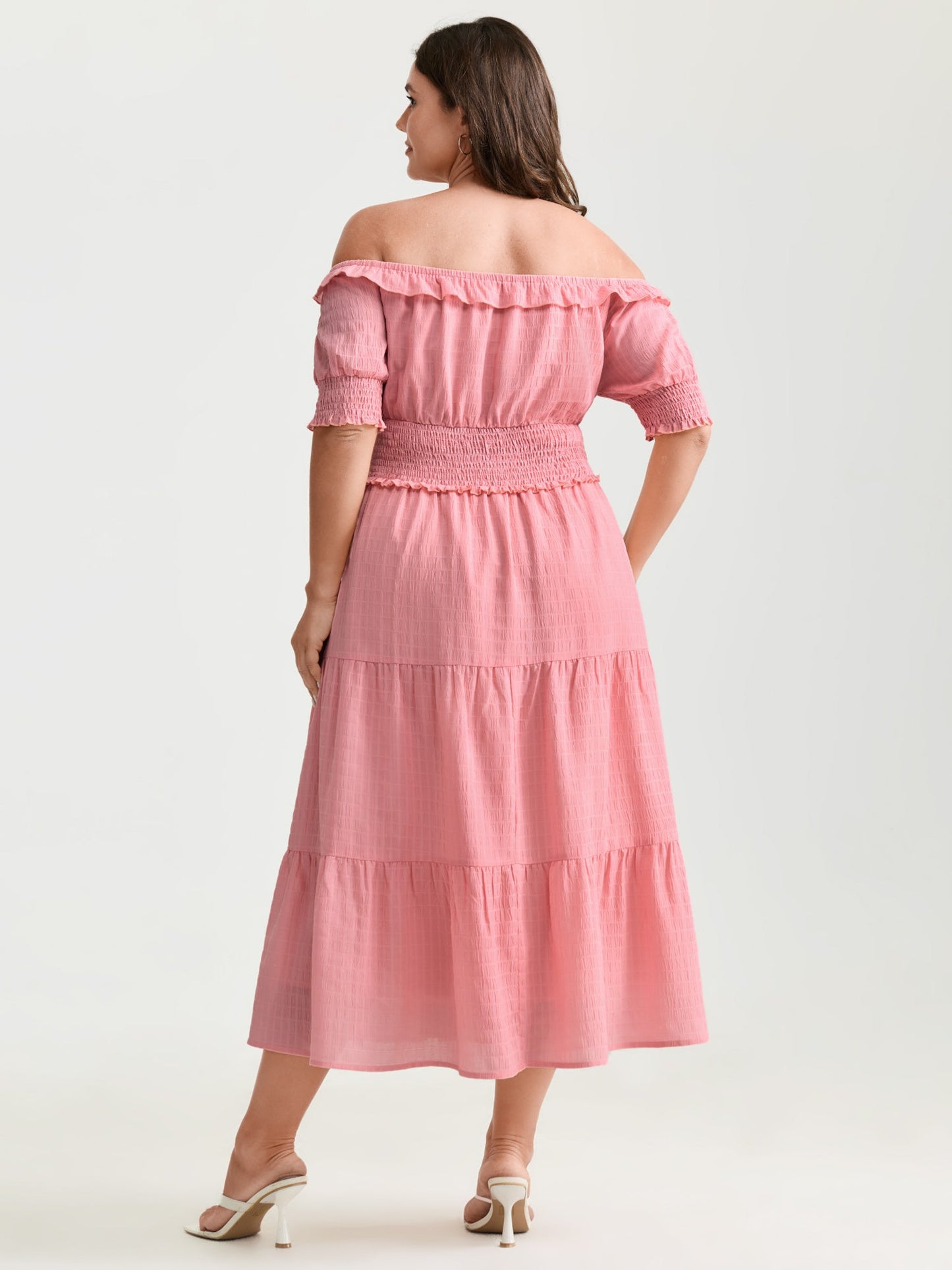 Shirred Waist Off-Shoulder Tiered Maxi Dress