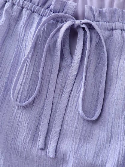 Textured Cinched-Waist Drawstring Flowy Maxi Dress