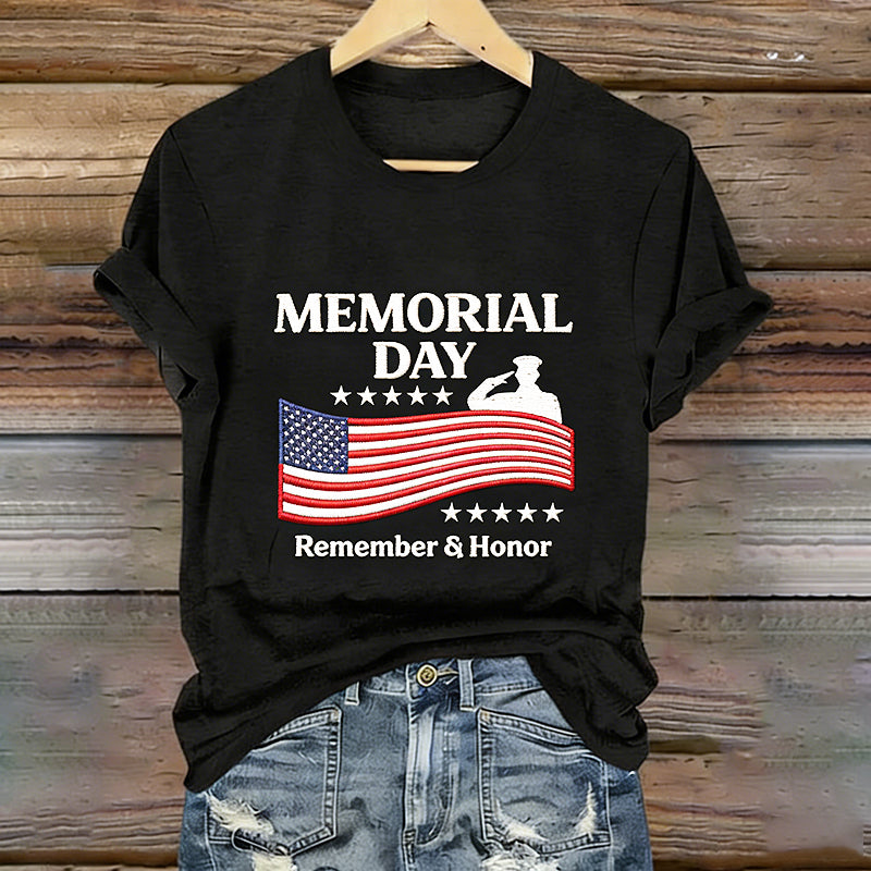 Women's Memorial Day Remember & Honor Art Print Casual T-Shirt