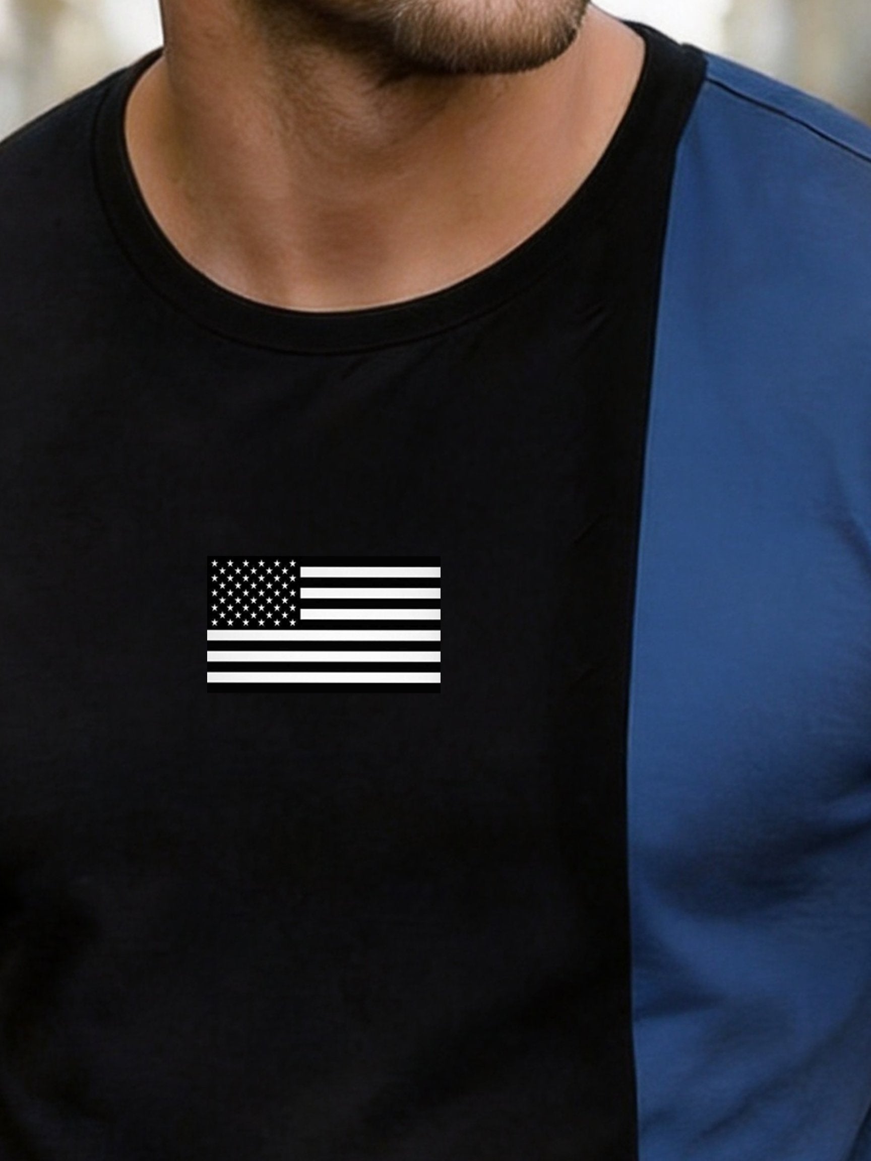Men's Retro Color-block "Patriot" Crew Neck Short-Sleeve T-Shirt