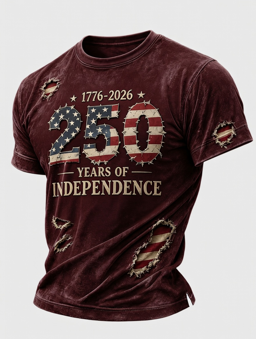 Men's 250 Years of Independence 1776-2026 Distressed Patriotic T-Shirt
