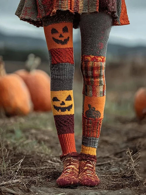 Women'S Halloween Pumpkin Face Patchwork Art Casual Leggings